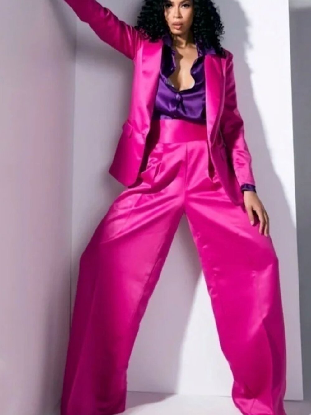 Hot Pink Silk Megan Renee Wide Leg Pants — S